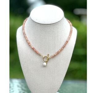 Pink Apatite Gemstone Necklace with Pearl Pendant – Waterproof Toggle Clasp